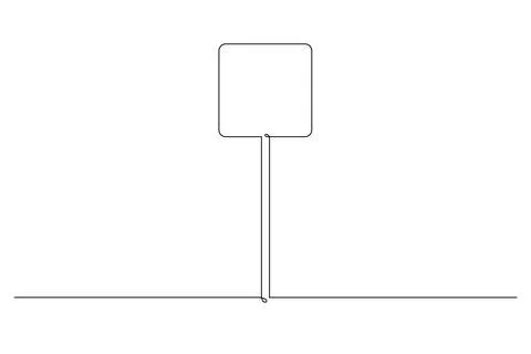 Single continuous line drawing template of square road sign. One line draw ve Stock Illustration