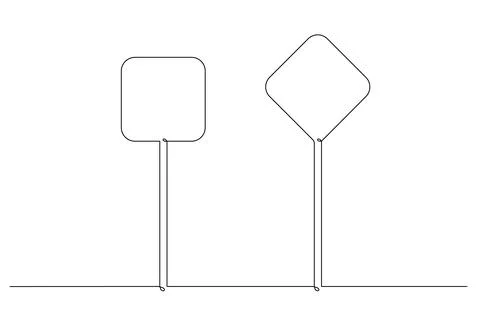Single continuous line drawing template, set of road signs, Traffic signs on  Stock Illustration