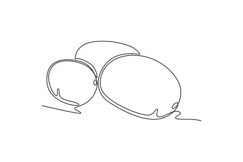 Single continuous line drawing three whole healthy organic potatoes for far.. Stock Illustration