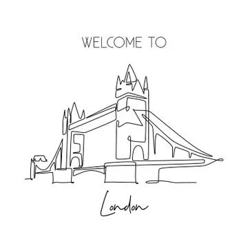 Single continuous line drawing Tower Bridge landmark. Iconic beauty place Stock Illustration