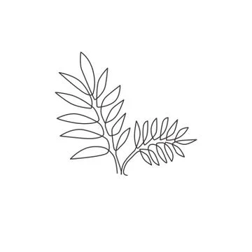 Single continuous line drawing of tropical leaves plant. Printable poster Illustrazione stock