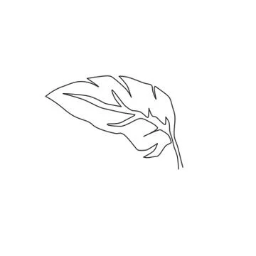Single continuous line drawing of tropical leaf plant. Printable poster Illustrazione stock