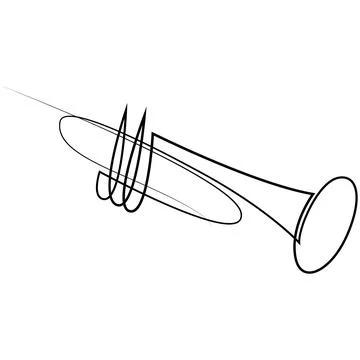 Single continuous line drawing of trumpet music instrument. Minimalist style Stock Illustration