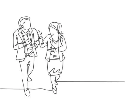 Single continuous line drawing of two business colleagues discussing Stock Illustration