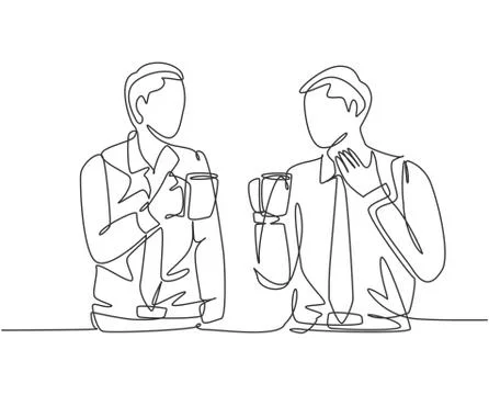 Single continuous line drawing of two young male workers have a casual chat Stock Illustration