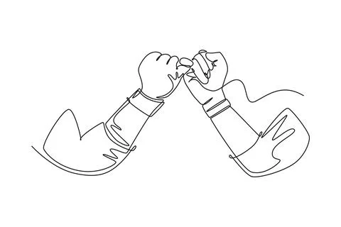 Single continuous line drawing two hands hook each other their little finge.. Stock Illustration
