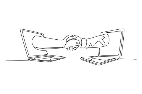 Single continuous line drawing of two business men shaking hand to deal pro.. Stock Illustration