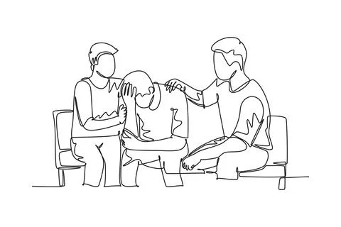 Single continuous line drawing two young male workers cheering his sad and .. Stock Illustration