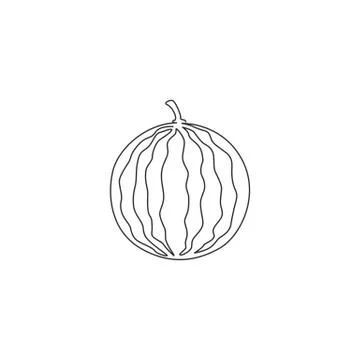 Single continuous line drawing of whole healthy organic watermelon for logo Illustrazione stock