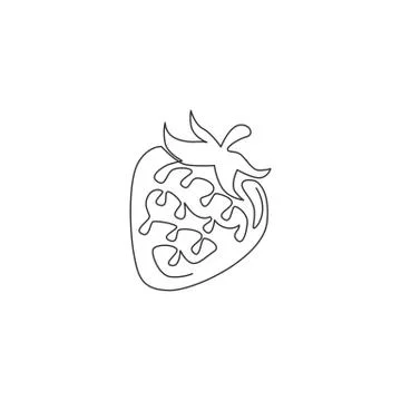 Single continuous line drawing of whole healthy organic strawberry for logo Stock Illustration