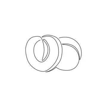Single continuous line drawing of whole and sliced healthy organic plum Illustrazione stock