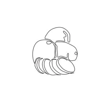 Single continuous line drawing of whole healthy organic spud potatoes Stock Illustration