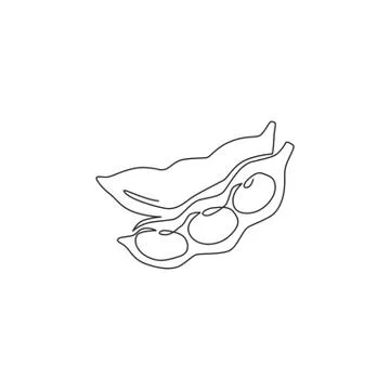 Single continuous line drawing of whole healthy organic green edamame Illustrazione stock