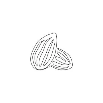 Single continuous line drawing of whole healthy organic almonds Illustrazione stock