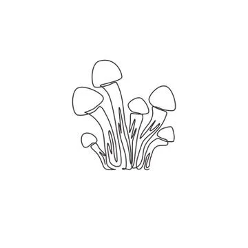 Single continuous line drawing of whole healthy organic mushrooms for farm Stock Illustration
