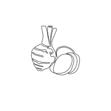 Single continuous line drawing of whole healthy organic taro for farm logo Illustrazione stock