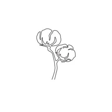 Single continuous line drawing of whole soft and fluffy cotton flower Illustrazione stock