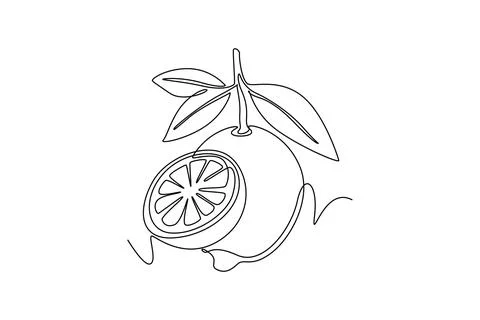 Single continuous line drawing of whole and sliced healthy organic lemon fo.. Stock Illustration