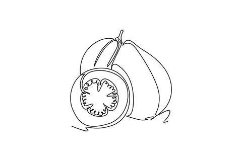 Single continuous line drawing whole and half sliced healthy organic java g.. Stock-Illustration