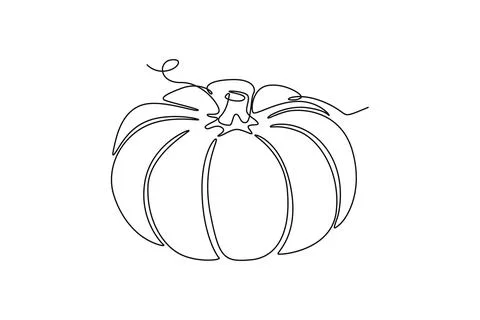 Single continuous line drawing whole big round healthy organic pumpkin for .. Stock Illustration