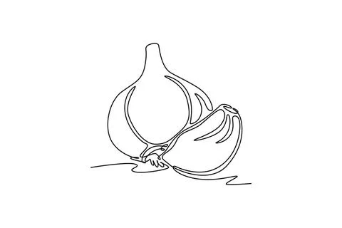 Single continuous line drawing whole healthy freshness organic garlic for f.. Stockillustratie