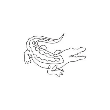 Single continuous line drawing of wild rough alligator with mouth opened Stock-Illustration