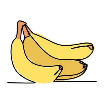 Single continuous line drawing of  yellow banana fruits. Stock Illustration