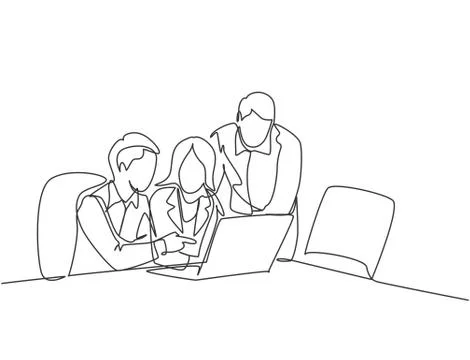 Single continuous line drawing of young business man business woman discuss Stock-Illustration