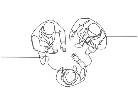Single continuous line drawing of young businessmen chatting on meeting Illustrazione stock