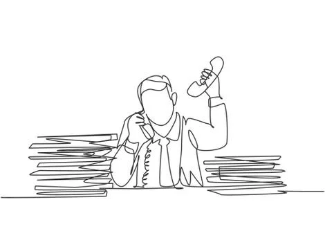 Single continuous line drawing of young dizzy male customer service worker Stock Illustration