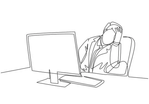 Single continuous line drawing of young sleepy businessman fall asleep 스톡 일러스트