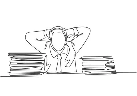 Single continuous line drawing of young frustrated businessman got headache Stock-Illustration