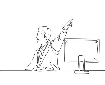 Single continuous line drawing of young angry manager yelling Stock Illustration