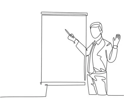Single continuous line drawing of young business manager giving lecture Stock-Illustration
