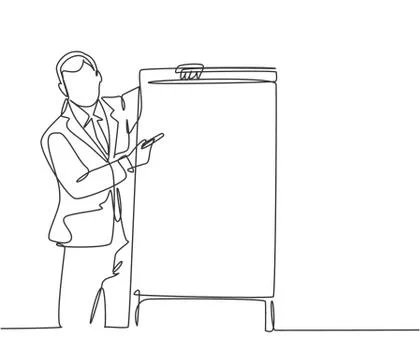 Single continuous line drawing of young business coach teaching strategy Stock Illustration