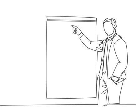 Single continuous line drawing of young business coach pointing finger Stock Illustration