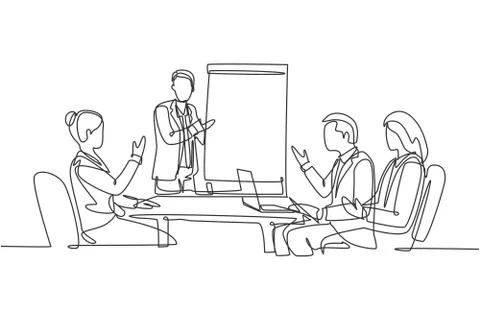 Single continuous line drawing of young happy business instructor teaching Stock Illustration