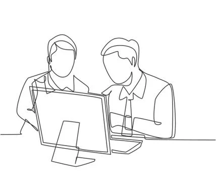 Single continuous line drawing of young sales manager analyze sales growth Illustrazione stock