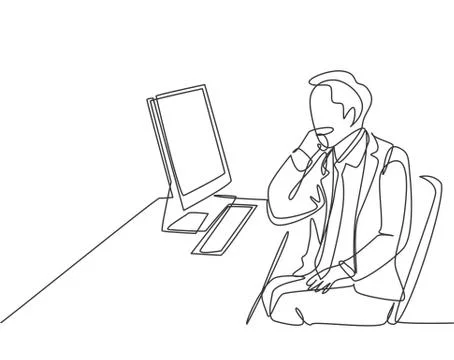 Single continuous line drawing of young startup CEO sitting on the chair Illustrazione stock