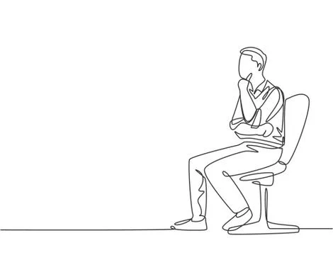 Single continuous line drawing of young male startup founder sitting Stock Illustration
