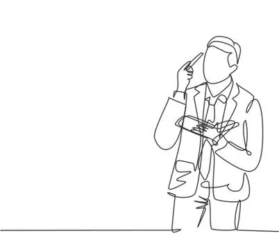 Single continuous line drawing of young manager looking up to the sky Stock Illustration
