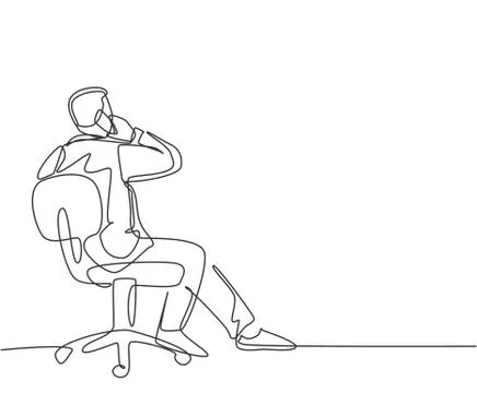 Single continuous line drawing of young businessman sitting on work chair Illustrazione stock
