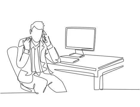 Single continuous line drawing of young furious male manager holding a phone Stock Illustration