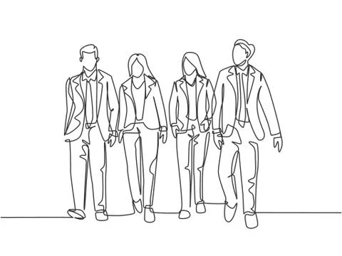 Single continuous line drawing of young businessman and businesswoman walking Illustrazione stock