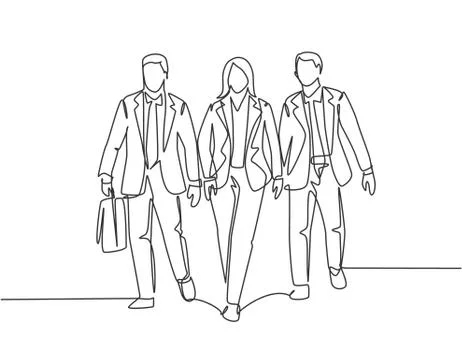 Single continuous line drawing of young businessman and businesswoman walking Illustrazione stock