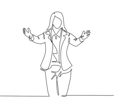 Single continuous line drawing of young happy female business worker Illustrazione stock