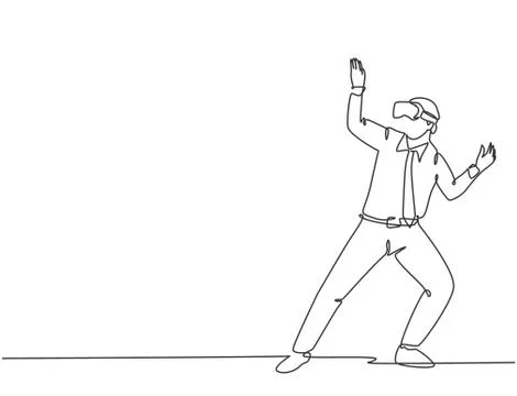 Single continuous line drawing of young happy male manager avoids trap Illustrazione stock