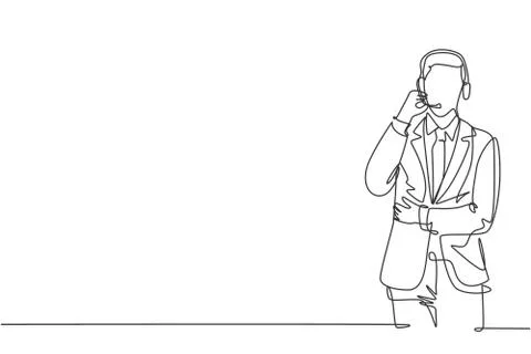 Single continuous line drawing of young happy male business consultant Stock Illustration