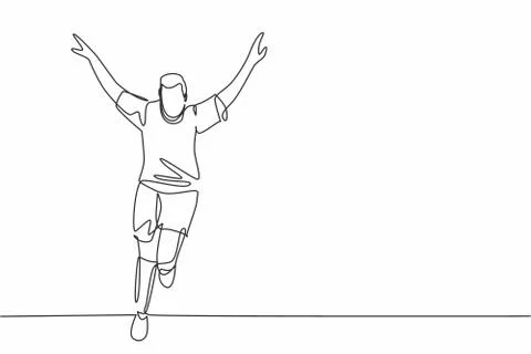 Single continuous line drawing of young sporty soccer player running around Stock Illustration