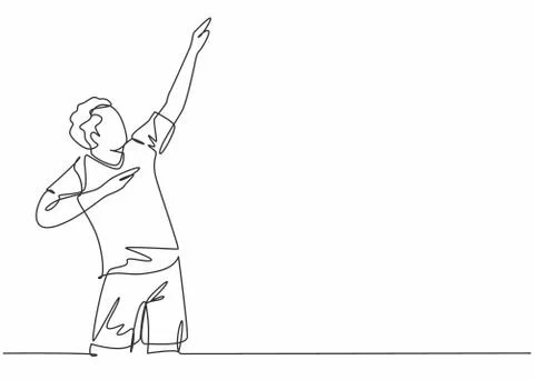 Single continuous line drawing of young male sporty football player Stock-Illustration